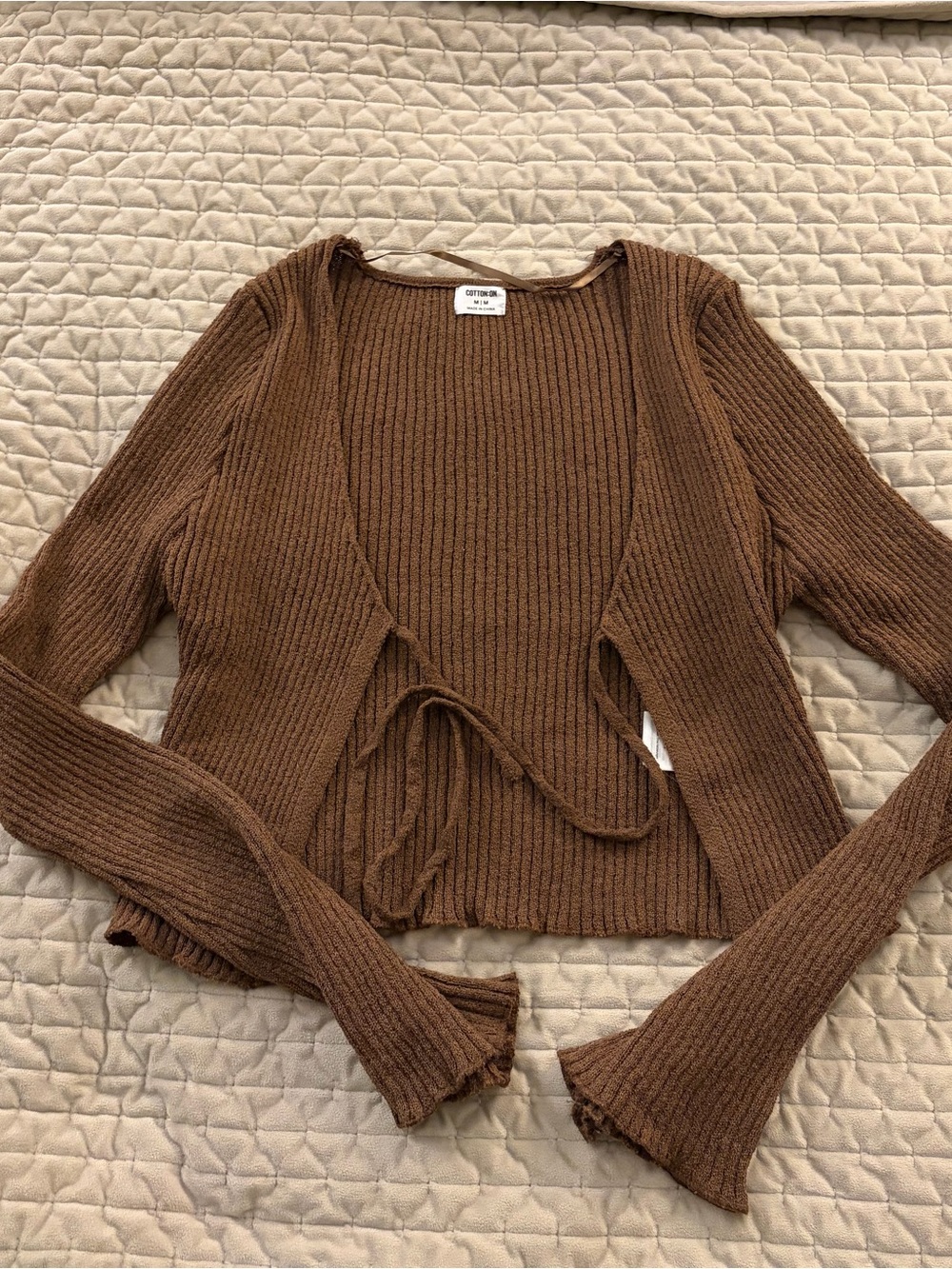 Cotton On Brown Ribbed Tie-Front Cardigan